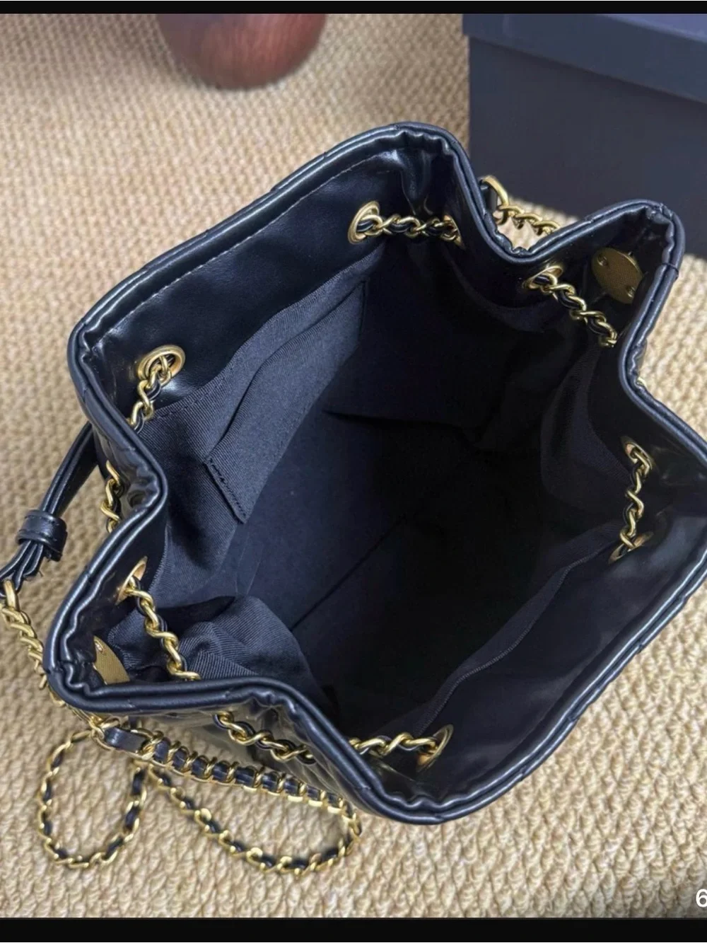 Chanel Black Quilted Leather Bucket Bag with Gold Chain